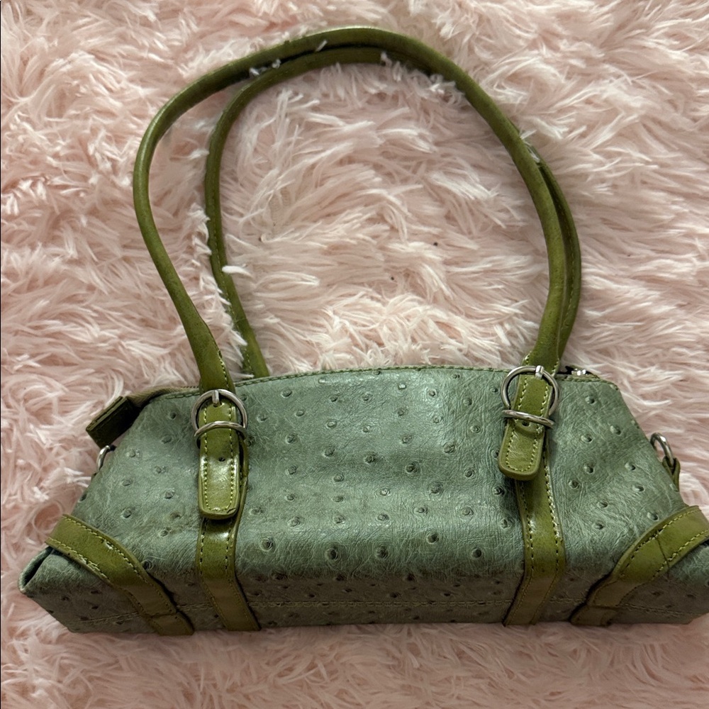Prada Olive Green Ostrich-Textured Shoulder Bag - Picture 5 of 6